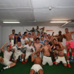 Jugadores del Deportivo celebrando en el vestuario