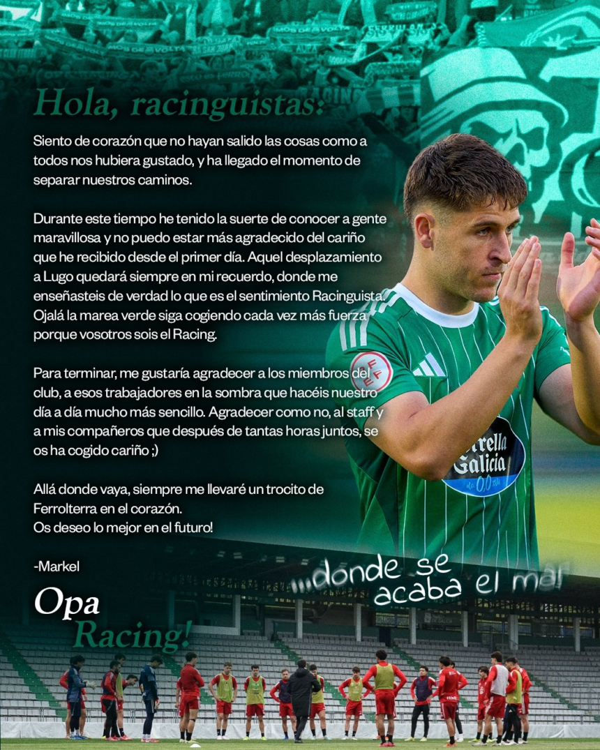 Markel Artetxe se despide del Racing