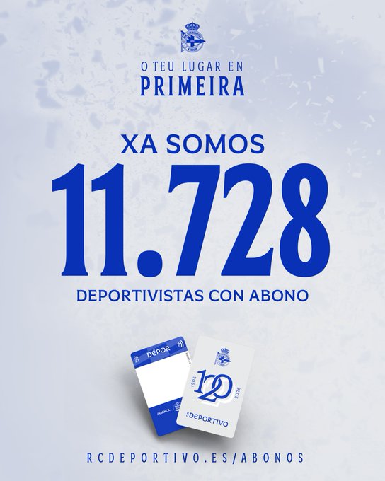 Gráfica del RC Deportivo con el número de abonados renovados para la temporada 2026/27