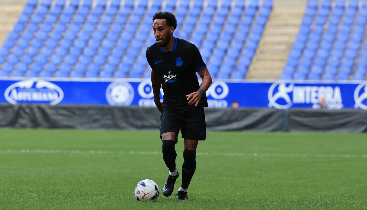 Aubameyang, durante su debut con el Deportivo ante el Real Oviedo