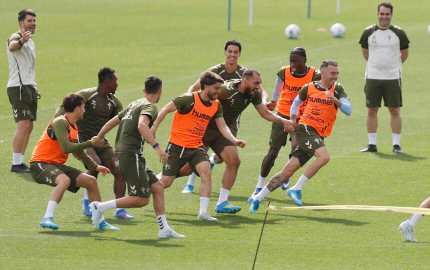 Jugadores del Celta durante un entrenamiento en la Cidade Deportiva Afouteza