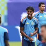 Lamine Yamal, en el entrenamiento de España previo a la semifinal ante Francia en Dallas