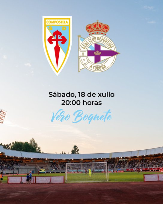 Escudos de la SD Compostela y el RC Deportivo, que se enfrentarán en el primer amistoso de pretemporada del Compostela