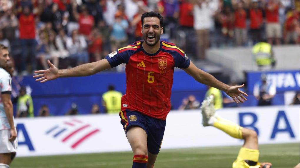 Mikel Merino celebra el gol de la victoria de España ante Bélgica en el Mundial 2026