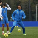 Lucas Noubi, central del Deportivo, durante un entrenamiento