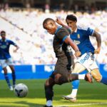Aubameyang durante el amistoso del Deportivo ante el Real Oviedo en el Tartiere