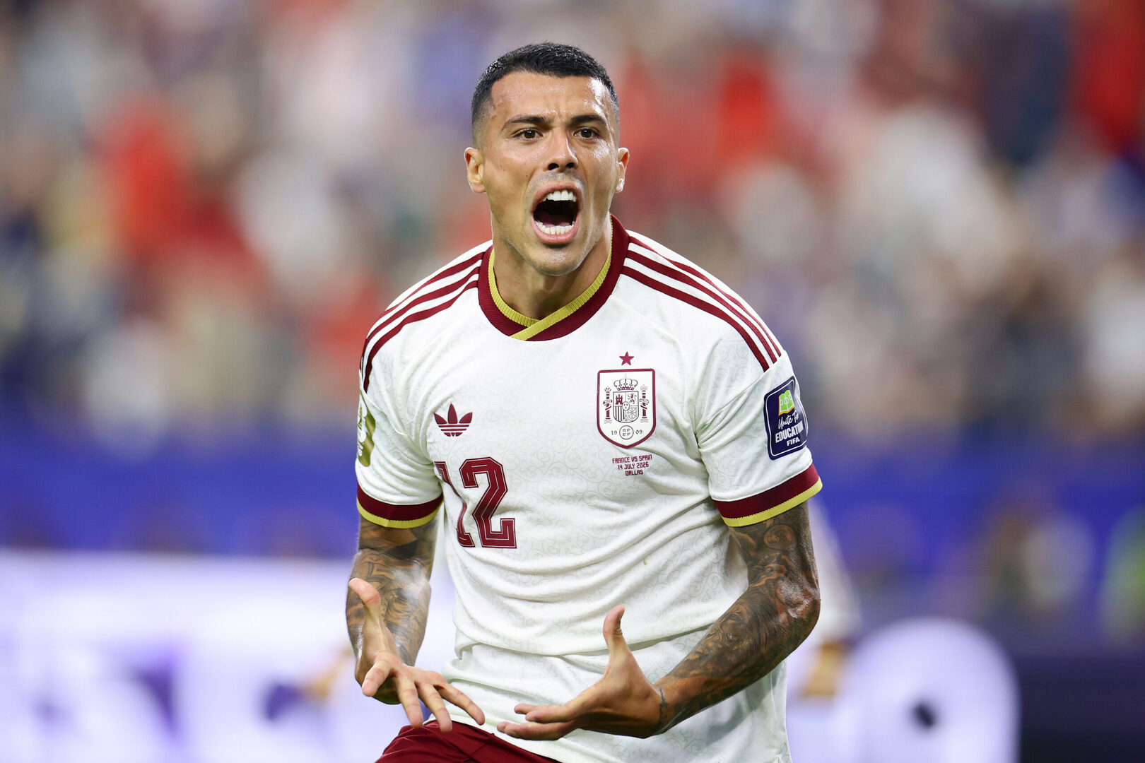 Pedro Porro celebra su gol en la semifinal del Mundial 2026 entre Francia y España