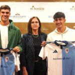Edu González y Rubén Vilela durante su presentación como jugadores de la SD Compostela
