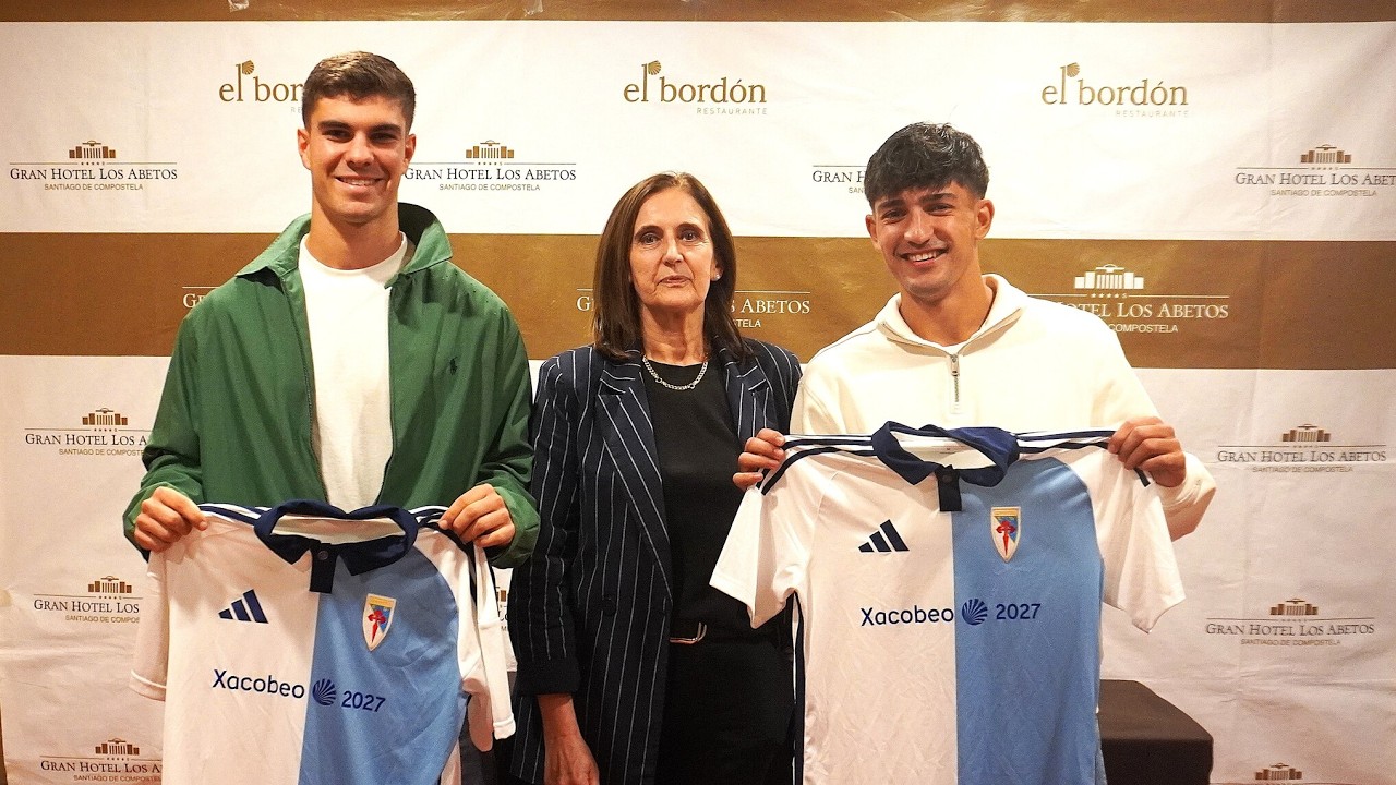 Edu González y Rubén Vilela durante su presentación como jugadores de la SD Compostela