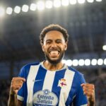 Pierre-Emerick Aubameyang con el Deportivo antes del partido ante el Villarreal
