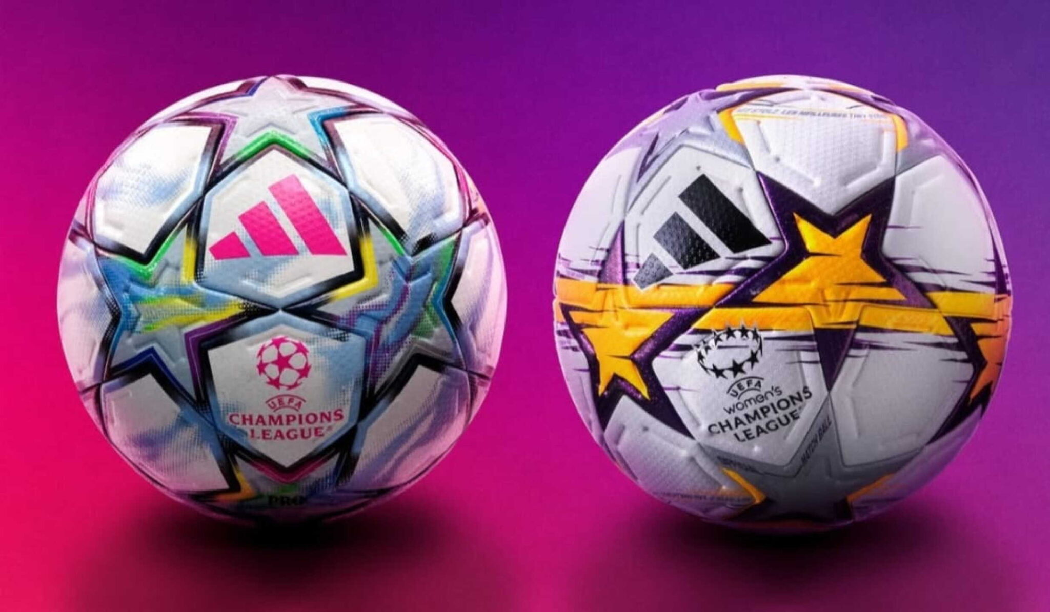 Balón oficial de la Champions League 2026/27 sobre fondo azul