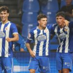 Jugadores del Deportivo Fabril durante el partido ante el Real Unión en Riazor