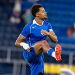 Lucas Noubi, central del Deportivo, con la selección belga sub-21
