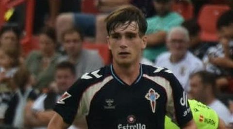 Mateo Sobral durante el Ceuta-Celta Fortuna de Segunda División