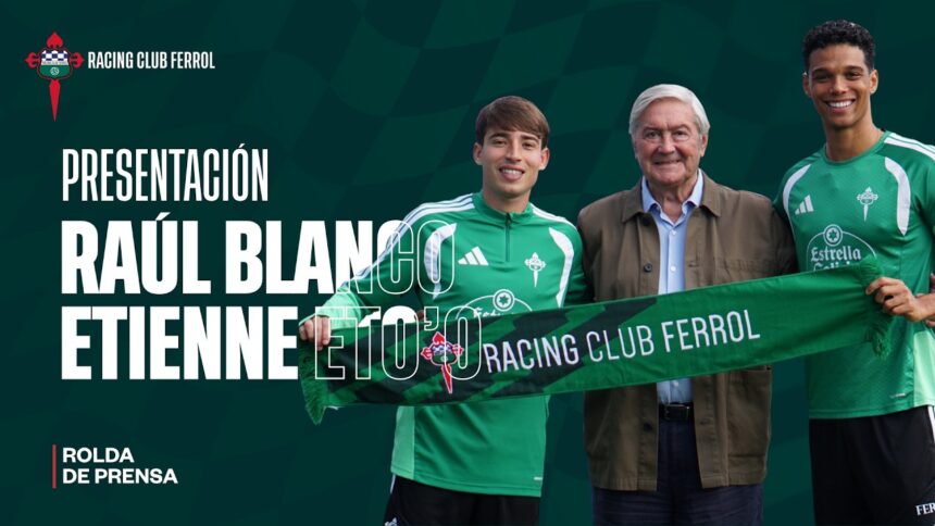 Raúl Blanco y Etienne Eto'o durante su presentación como jugadores del Racing Club Ferrol