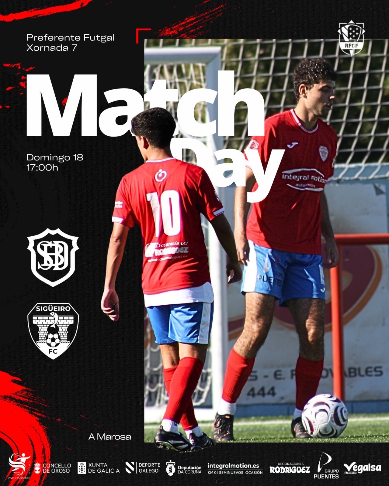 Cartel del Burela-Sigüeiro de la jornada 7 de Preferente Futgal, con dos jugadores del Sigüeiro