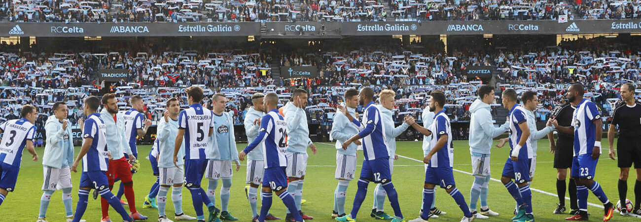 Celta y Deportivo se saludan antes de un derbi gallego en Balaídos