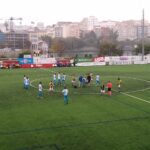 Jugadores de la SD Compostela durante un partido ante el Rápido de Bouzas