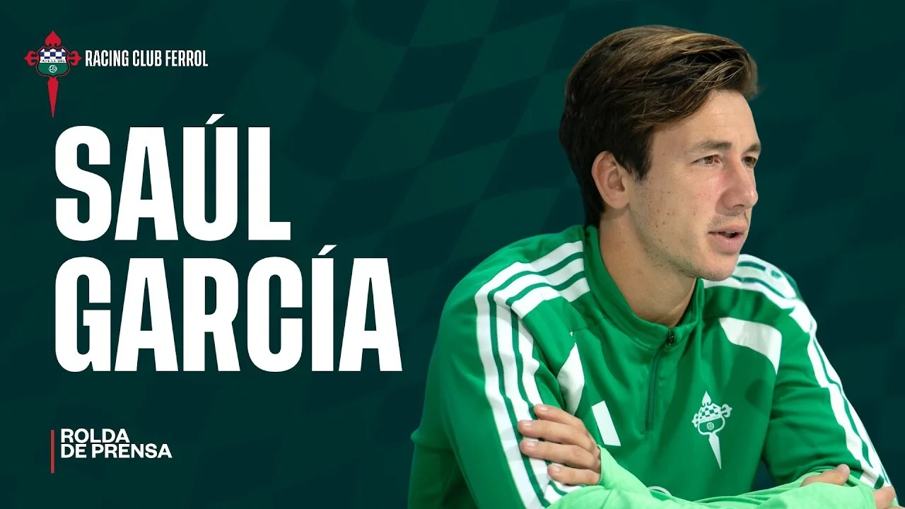 Saúl García en la comparecencia previa al Mirandés–Racing de Ferrol
