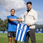 Sofía Domínguez en su presentación con el Dépor ABANCA